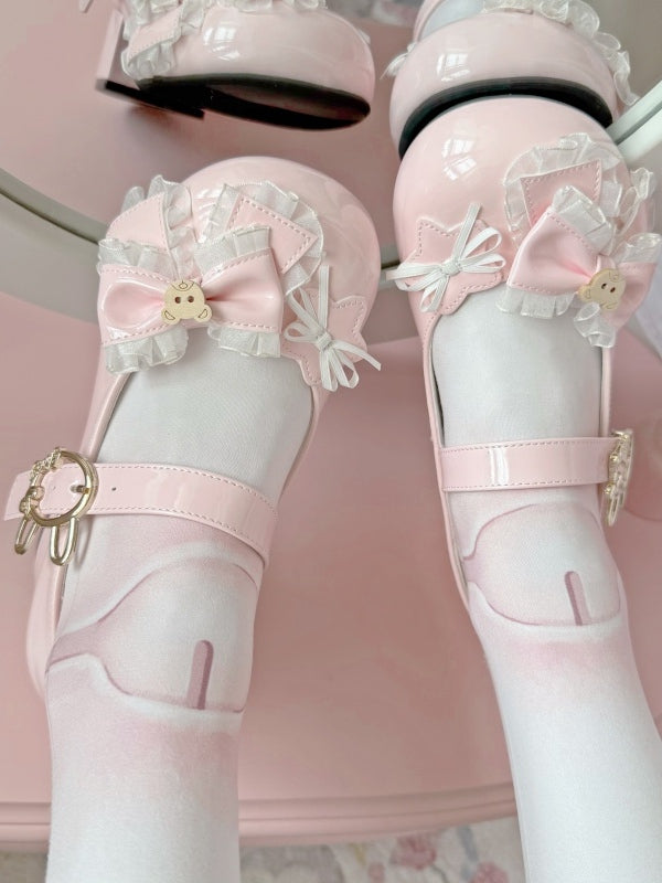 Bow in Shoes - PU Bear Jane Accents Low-heel/Mid-heel Pink Mary Teddy