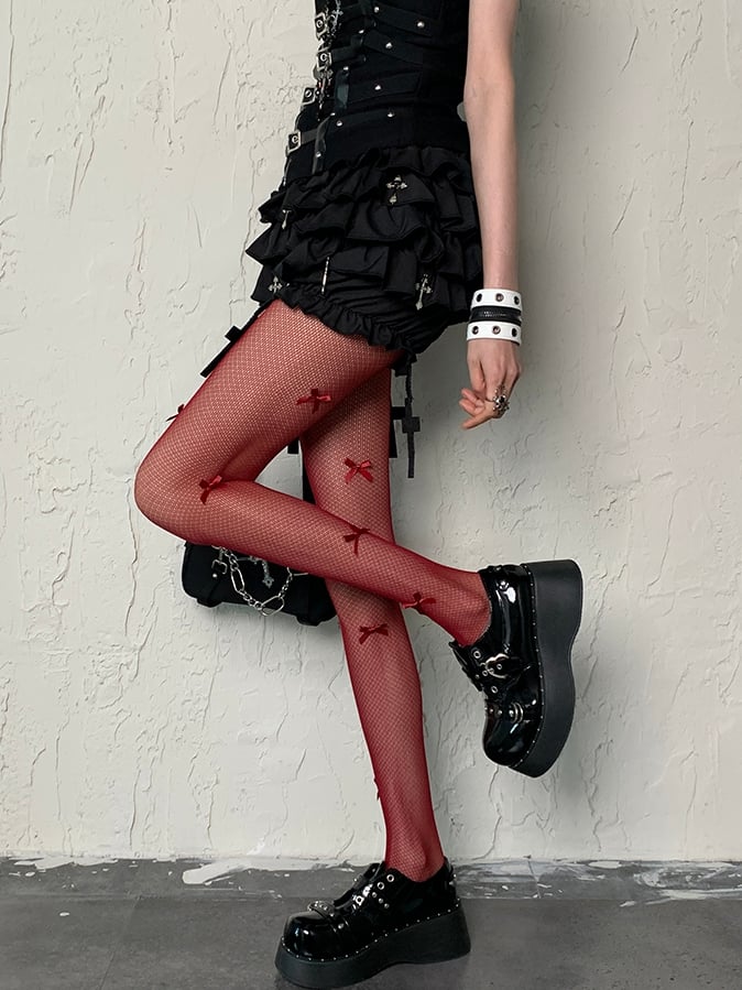 Details Bowknot Tights 5 Wasteland Punk Options Color