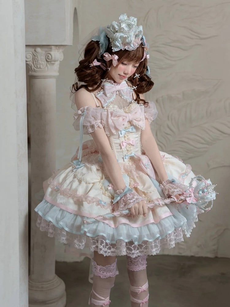 Pink Veil Blue Head Lolita Crown
