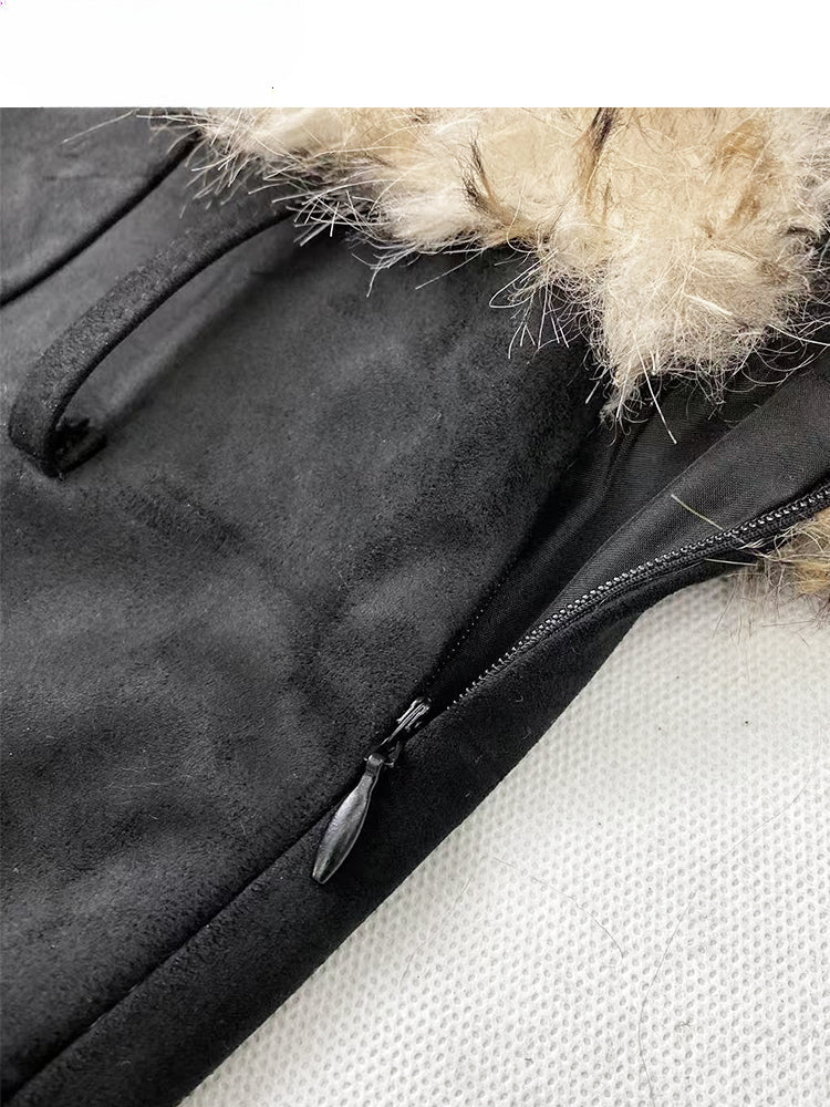 ヒョウ柄シャギートリム ブラックスカート(バックルベルト付き)