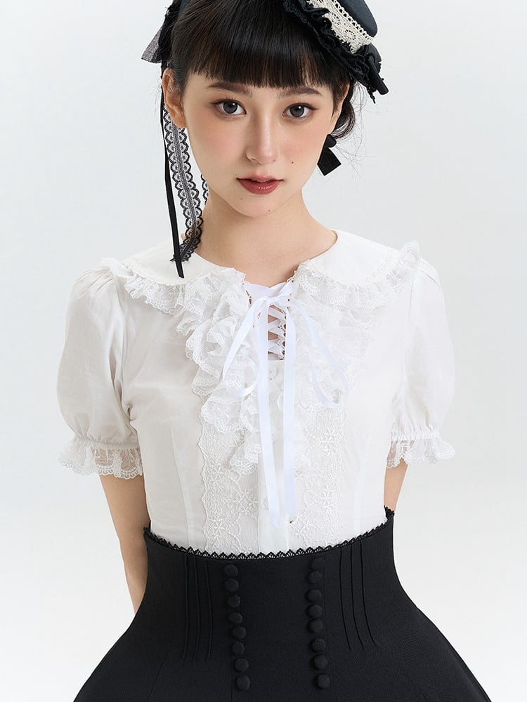 White Collar Peter Pan Blouse Lace with Lolita Detailing