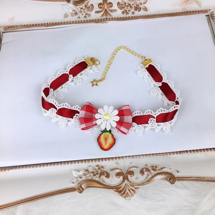 Lace Choker Gingham Strawberry