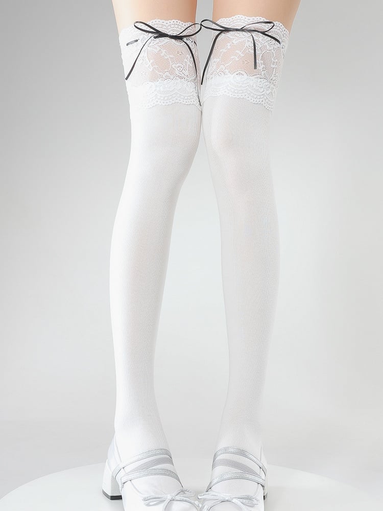 Lace Cuff Straps Stockings Colors 4 with White Bow
