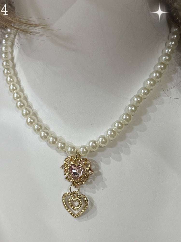 Rhinestone Necklace Pendant 4 Beaded Crown/Heart Options