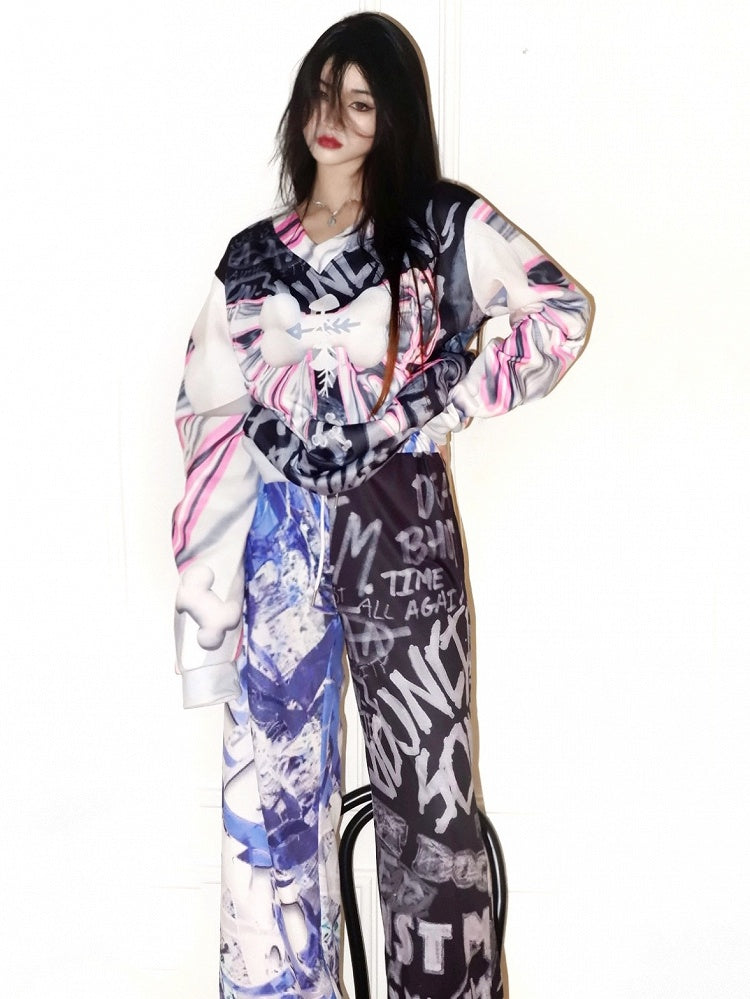 Knochen und Sweatshirt Y2K Print Große graue Schleife