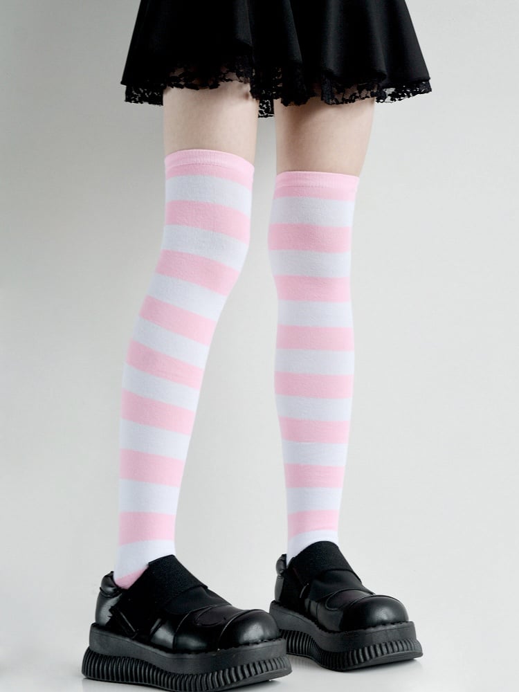 5 Colors Striped Pattern Over Knee Stockings