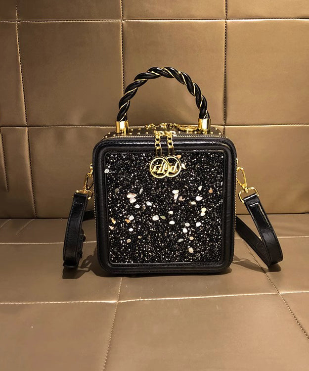 Schwarze Mini-Tasche aus Kalbsleder mit vielseitigem Zirkon-Chic-Muster