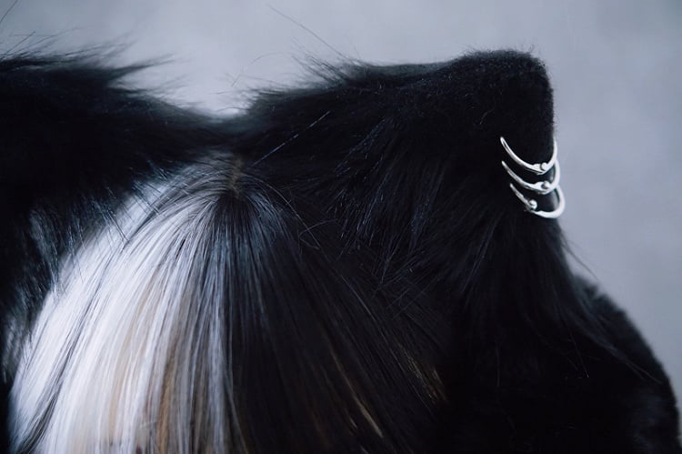 Ears Faux Chain Earmuffs Black Decorative Cat Fur Handmade