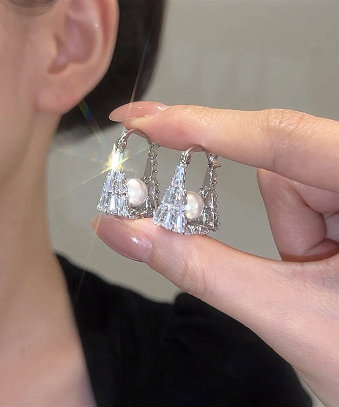 Creolen aus Seide, Sterling-Zirkon, Handtasche, Perle, Silber, fein