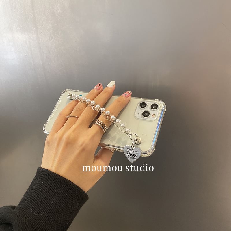 Strap Phone Pearl Heart Case Faux