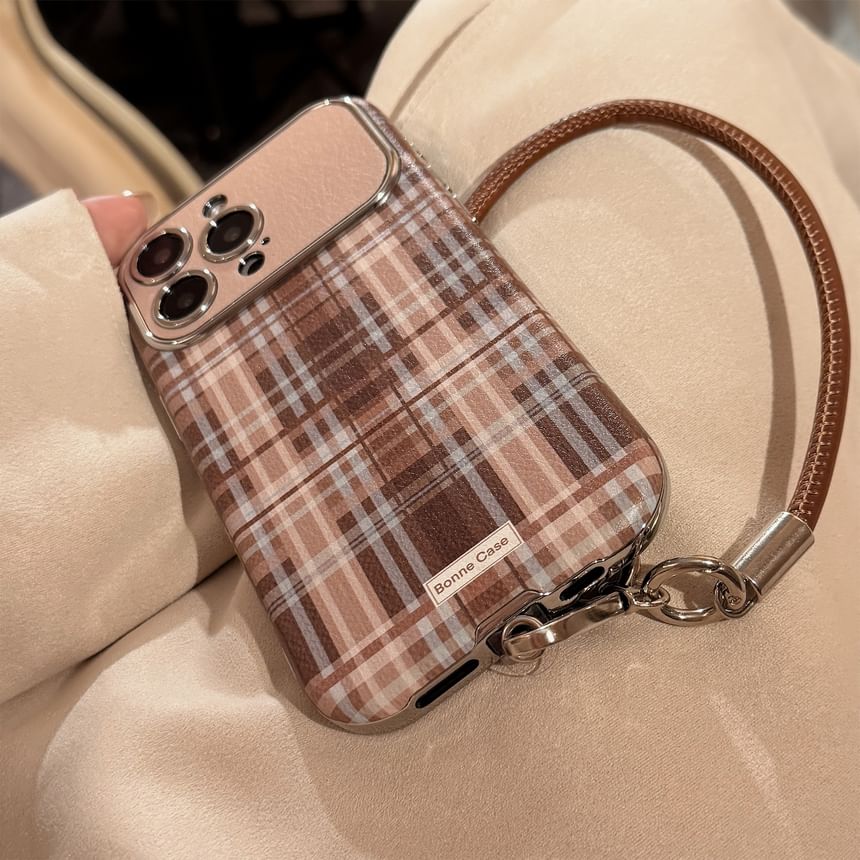 / Set Phone Strap Plaid Case