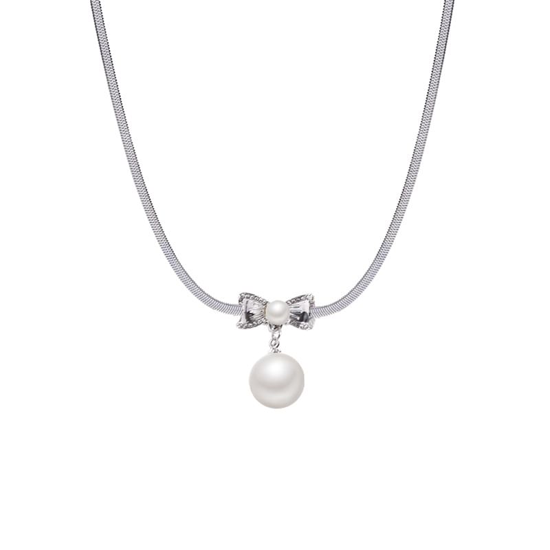 Necklace Alloy Faux Bow Pendant Pearl