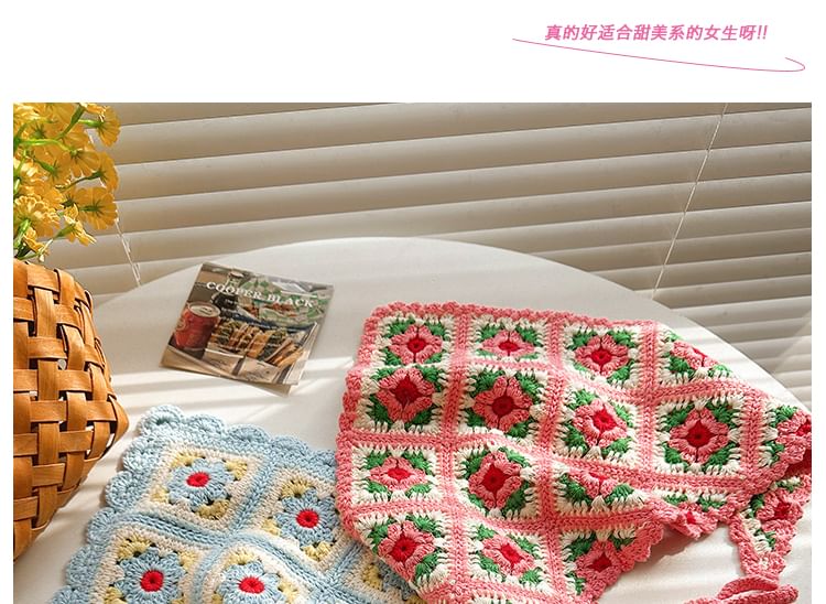 Scarf Triangle Knit Plaid Head Floral