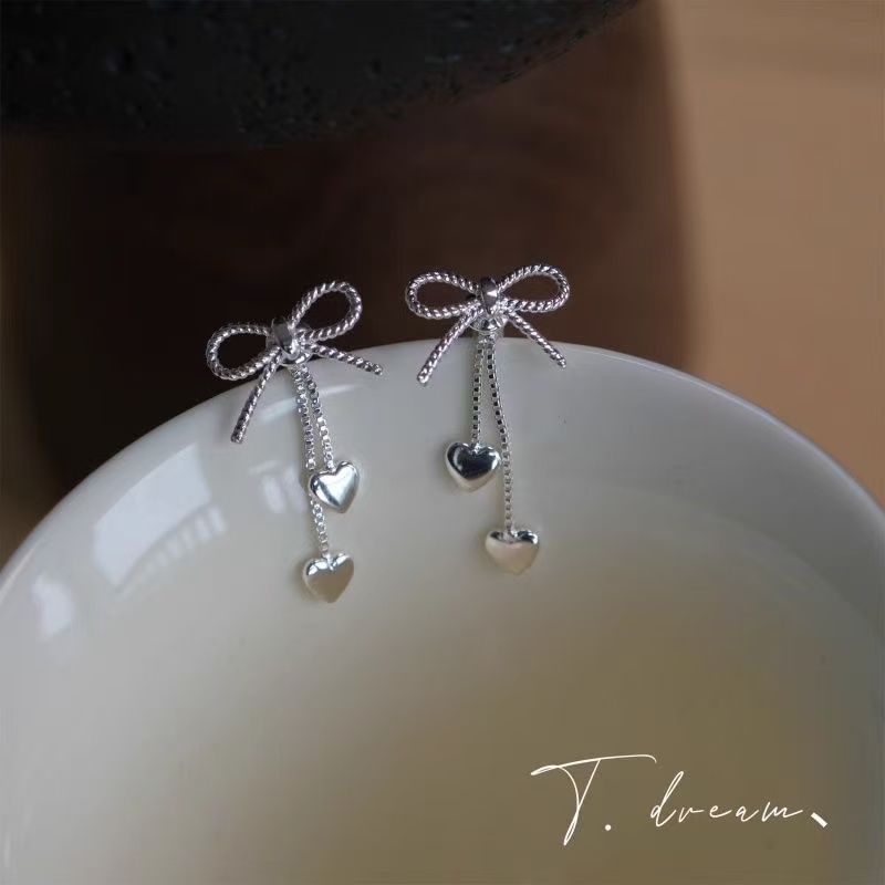 Bow Alloy Earring Dangle Heart