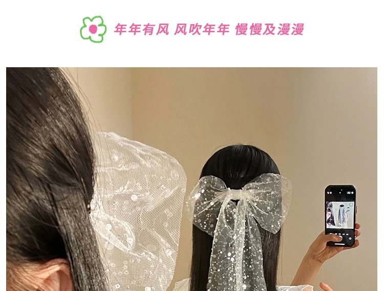 リボンレーススパンコールヘアクリップ