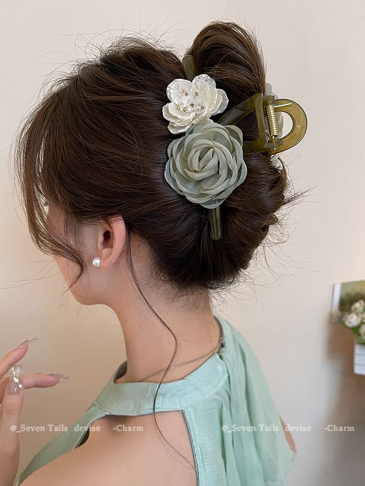 Floral Acrylic Clip Claw Hair Fabric