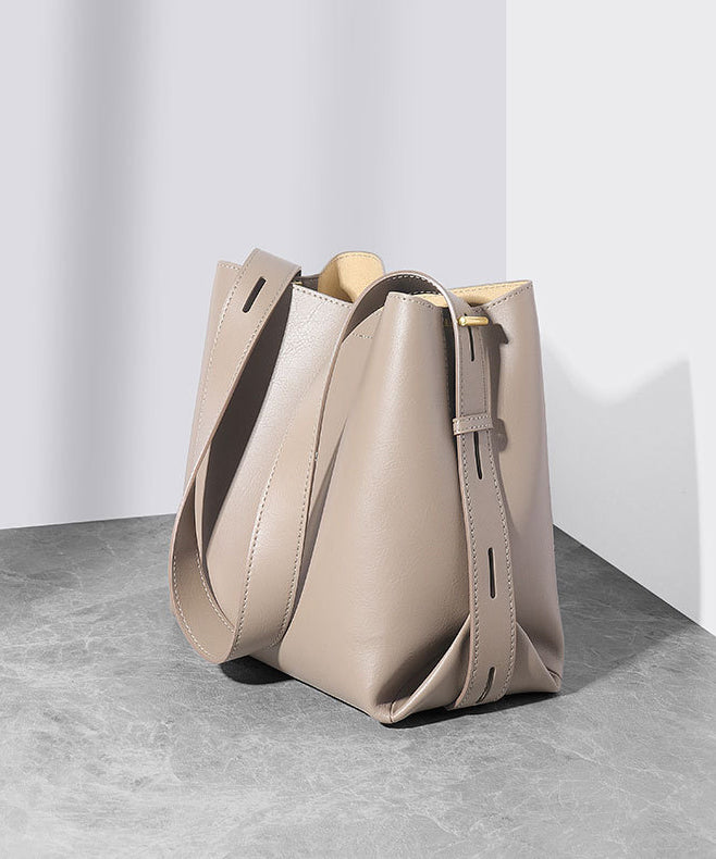 ラージバケットカジュアルレザーバッグ ブラック 大容量 カーフ 新品