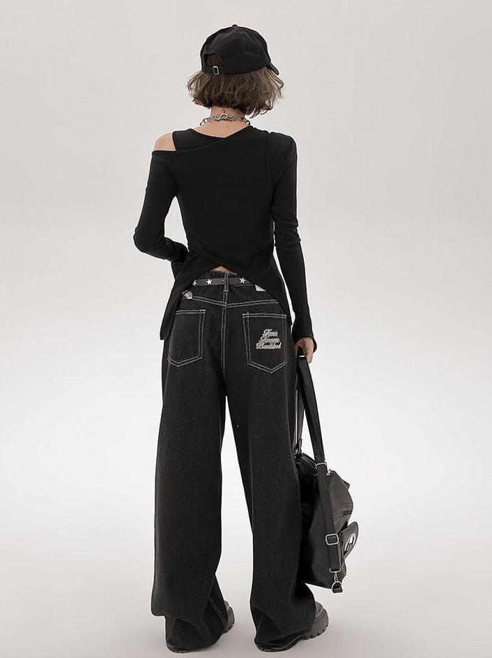 Long Piece Set Asymmetrical Shoulder American T Mode One Two