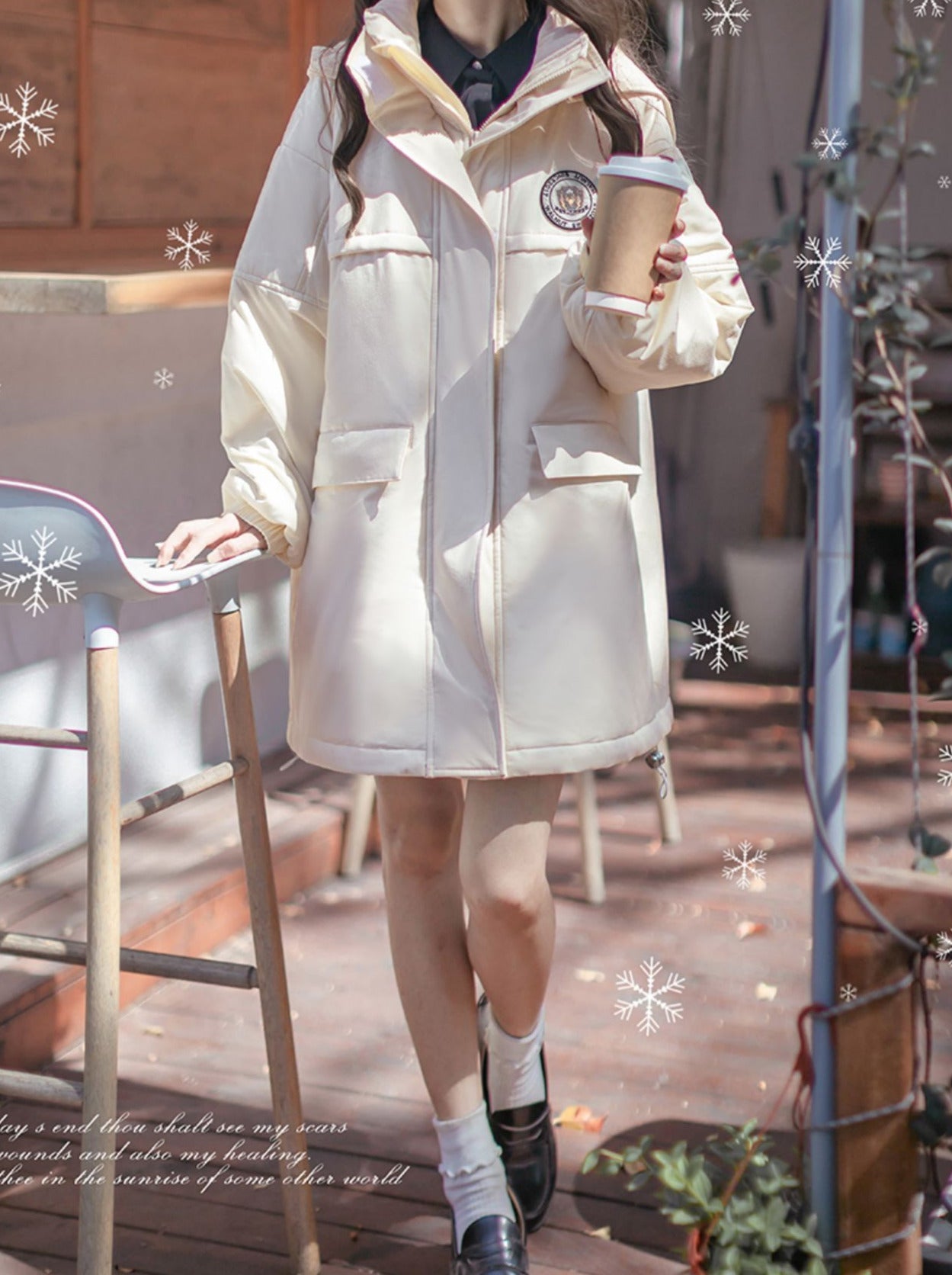 College Hoodie Style Jacket White Penguin Down