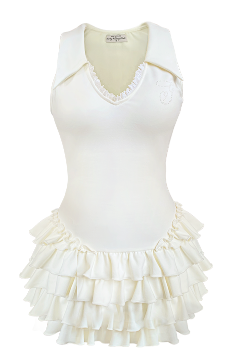 Schlankes Cake Dress Fit Ärmellos Schick Rüschen V-Ausschnitt