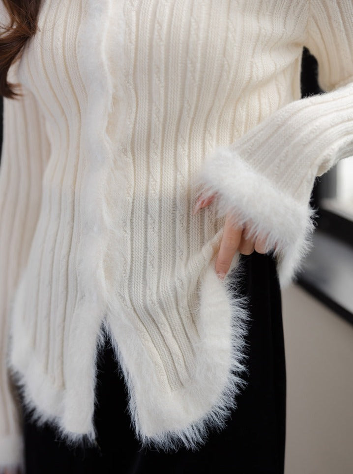 Schlanker süßer Pullover Twisted Top Pelz