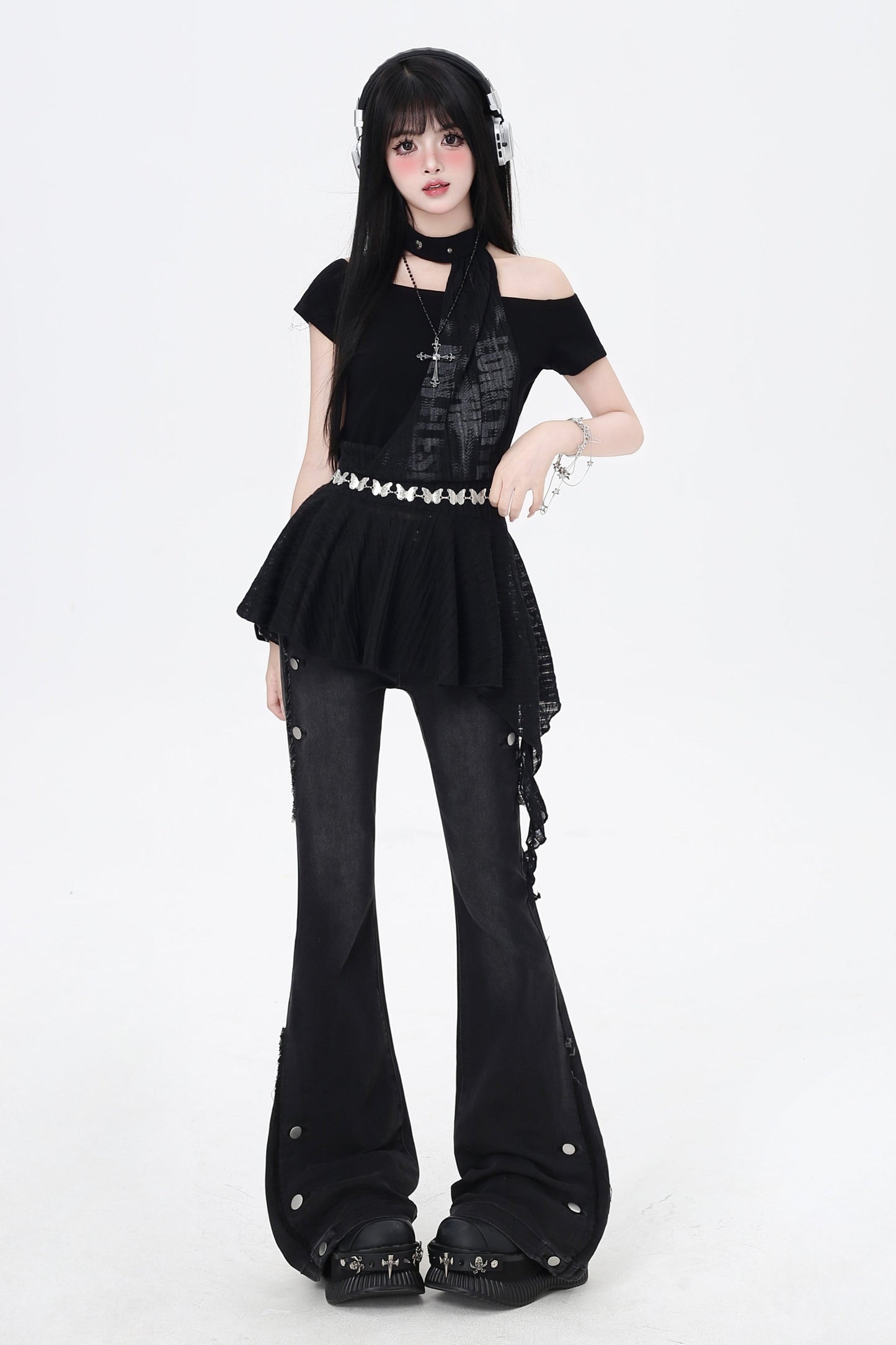 オフショルダー スリム ダーク スイート トップ