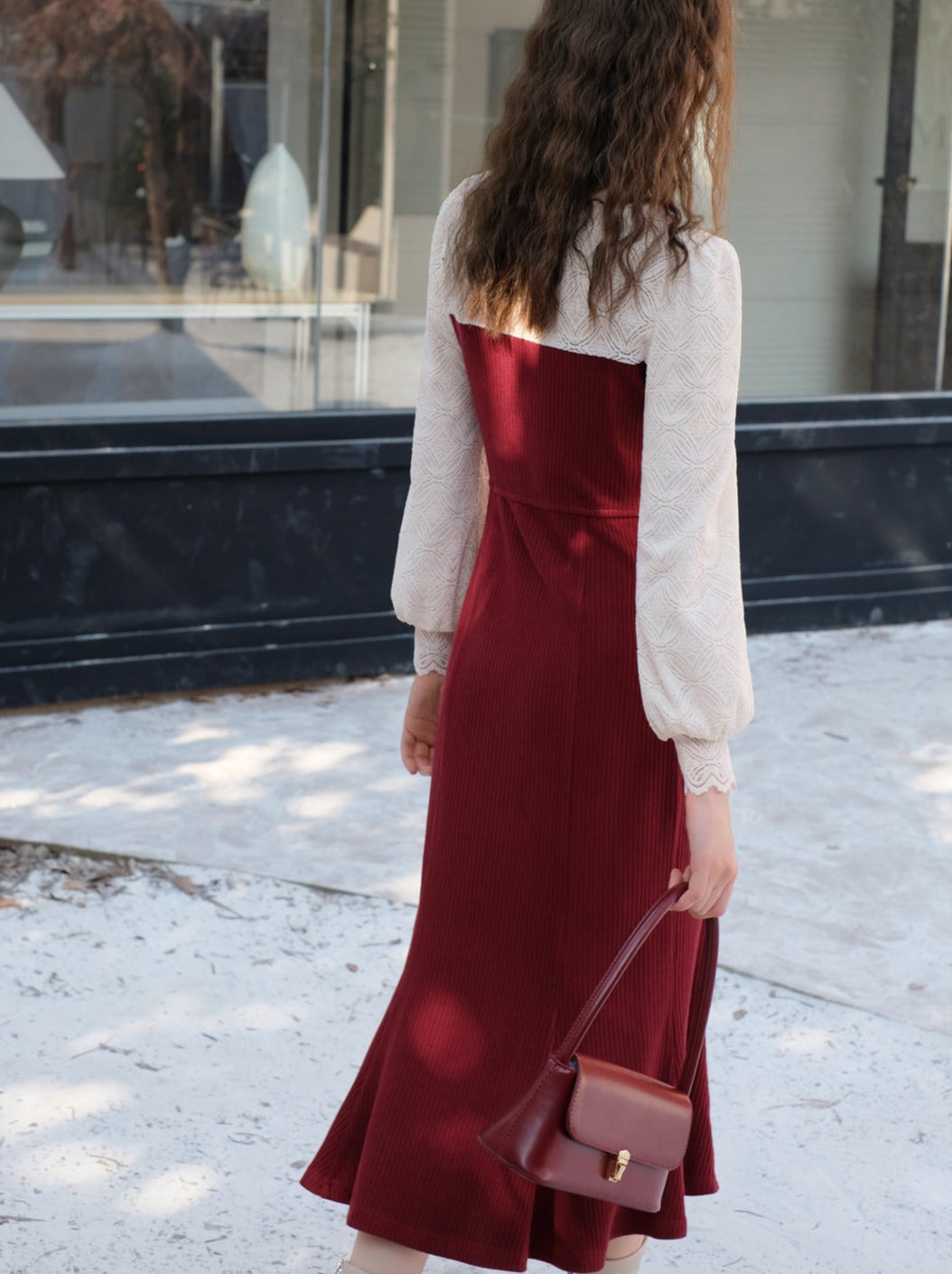 French Mermaid Ribbon Likör Spitzen Strickkleid Kirsche