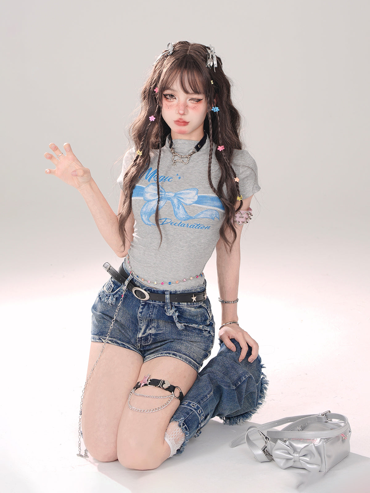 Leg Gray-and-blue + Denim Shorts A-line warmers