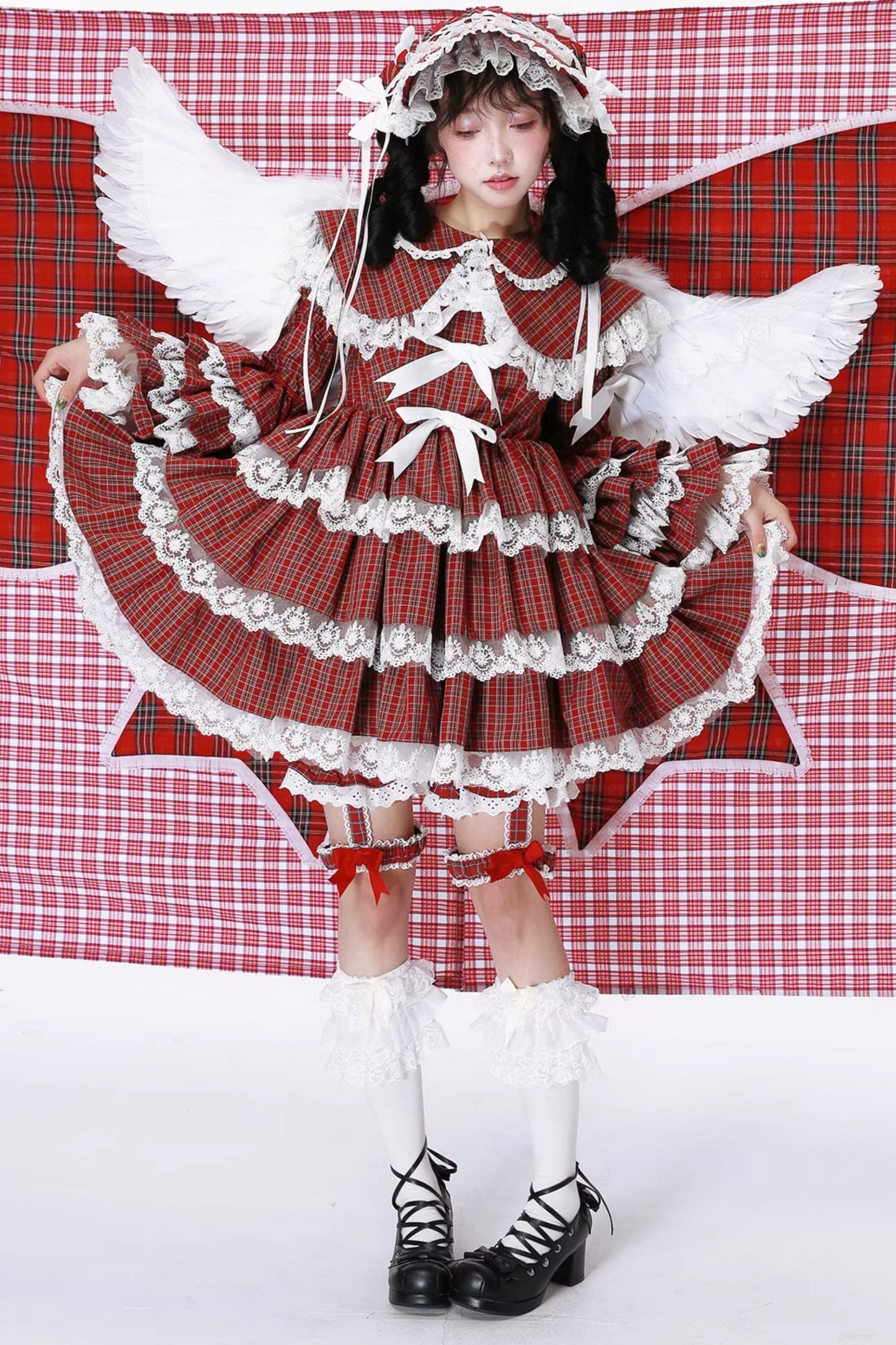 Puppe Vintage Kleid Check Retro