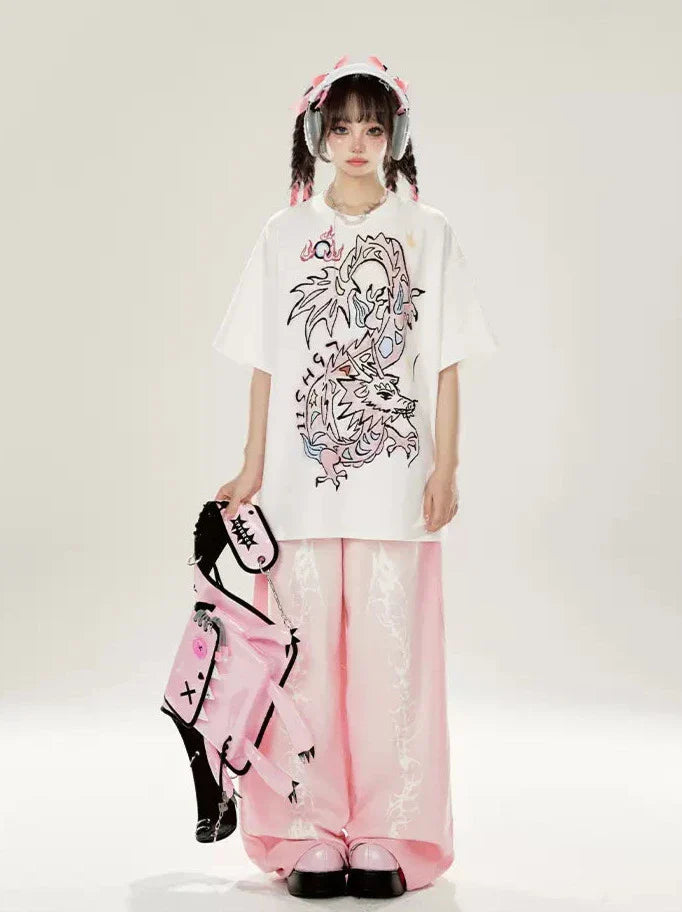 Original Loose T-Shirt Dragon White Print