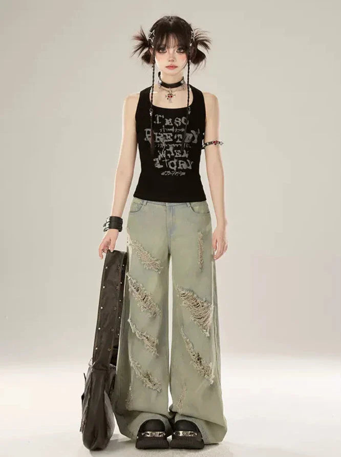 リップドストリートデニム ワイドルーズ