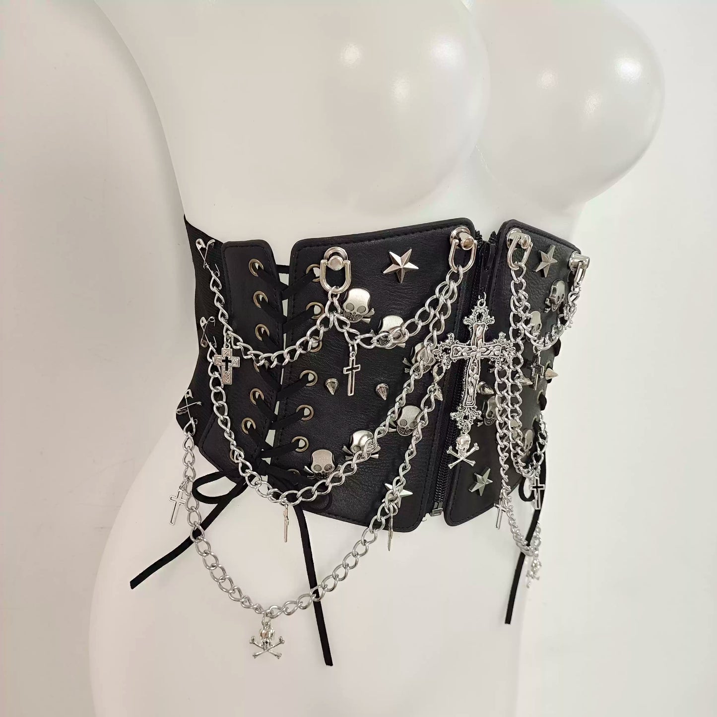 Y2K Gothic Lolita Punk Millennium Cross Cummerbund Corset