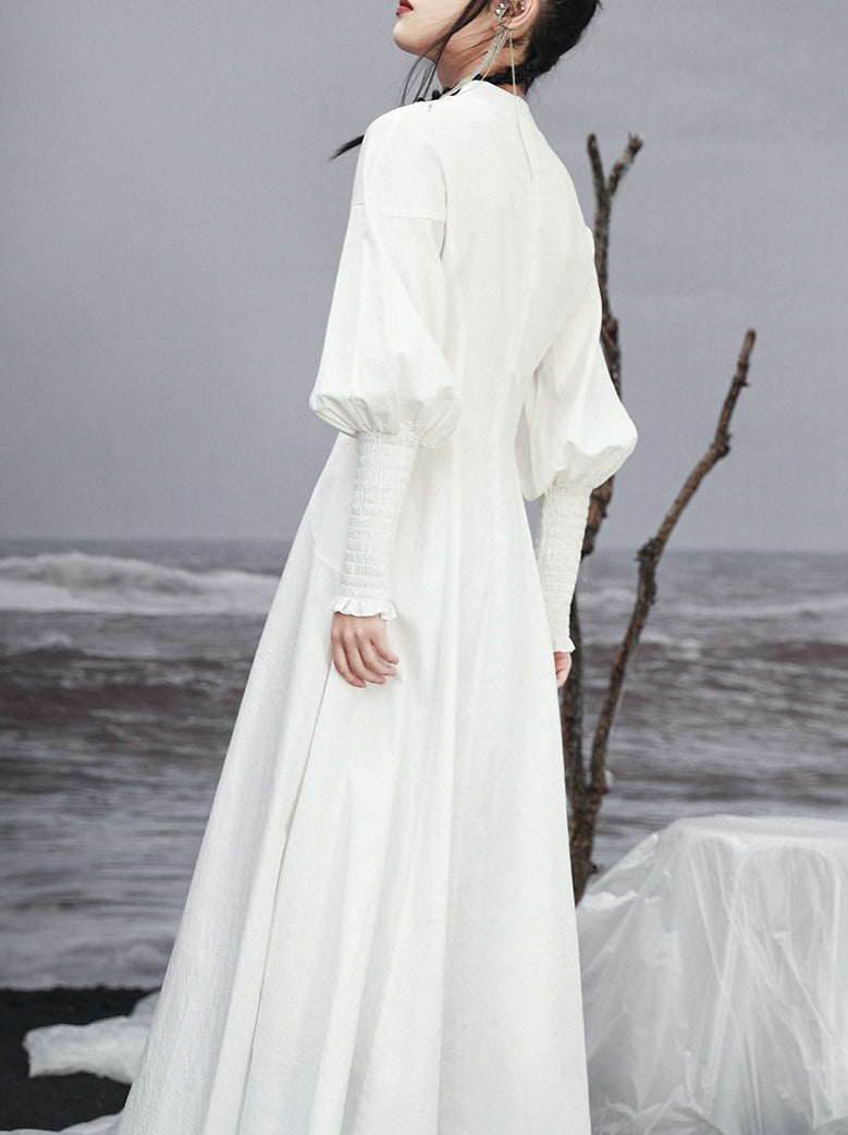 Lantern Long Sleeve Slit Dress Elegant