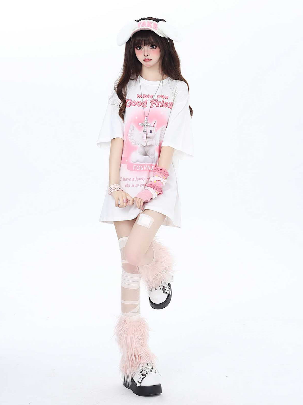 かわいいウサギのTシャツ ガーリー ゆるめ エンジェル