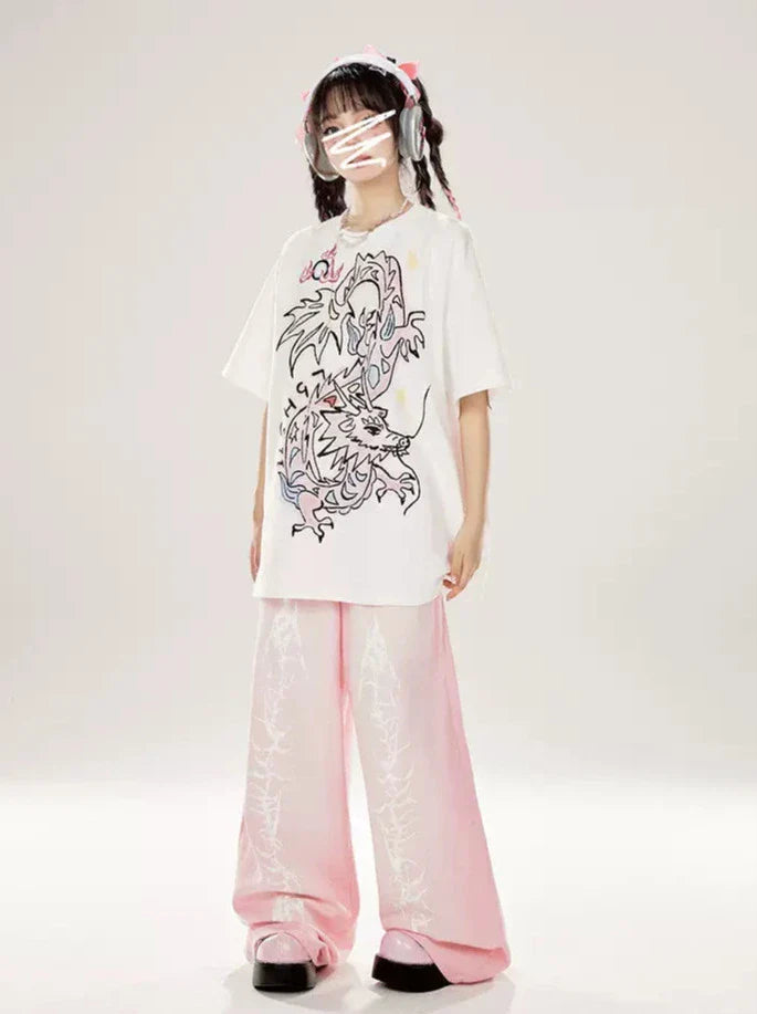 ストレートルーズドラゴンピンクワイドエレメントデニム