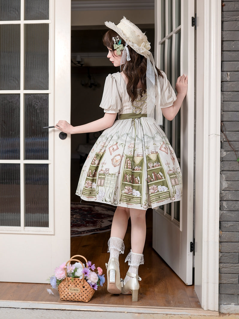 女の子のレトロロリータグリーンドレス