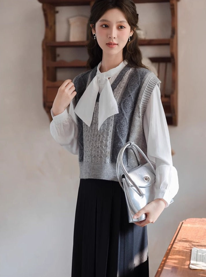 Vest Contrast Sweater Stripe V-Neck