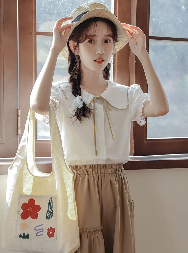 Puffärmelrock Ausgestelltes Sommerhemd + Retro Medium