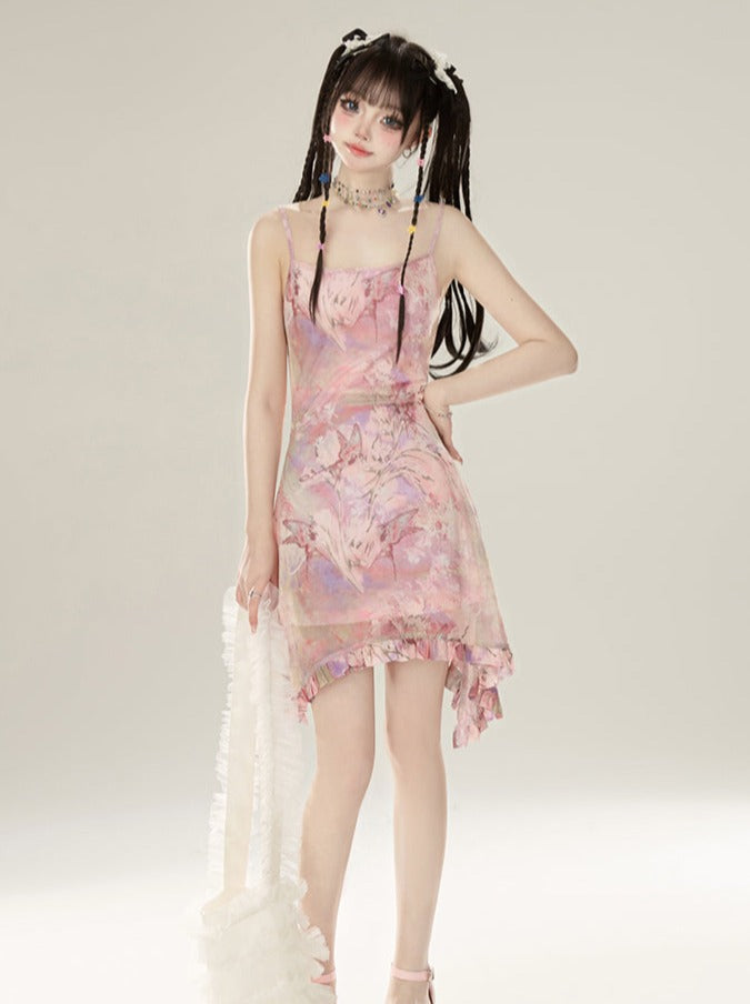 スイートピンクのサマーサスペンダードレス