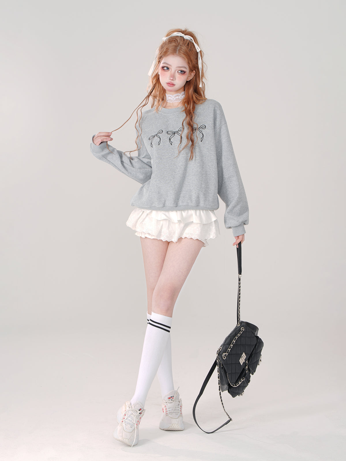 Sweatshirt mit Schleife und süßem Halsausschnitt