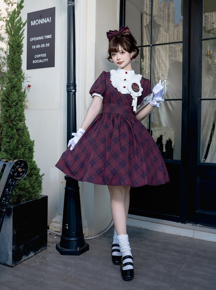 ドレスポックガールレトロガールチェックロリータ