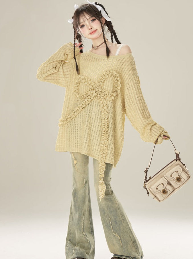 Knit Bow Big Ruffle Design Loose