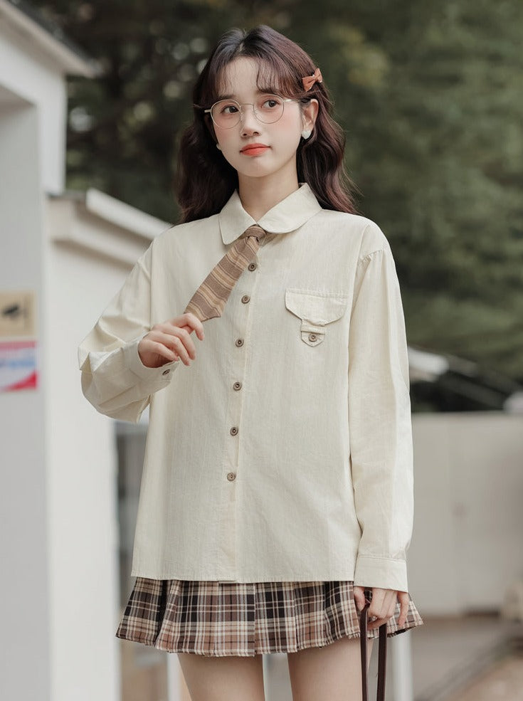 Shirt One-point Pocket Loose Simple