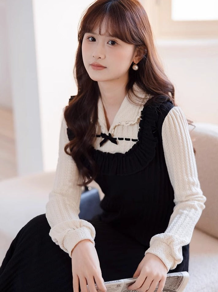 ドレス フレンチピース ガーリー フェイクツー レトロ