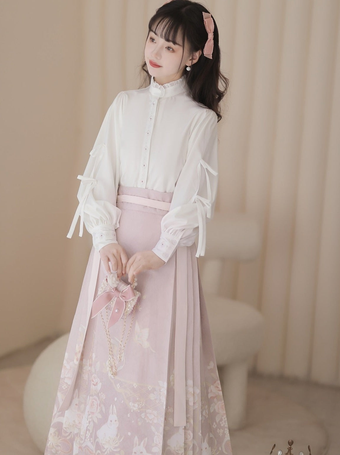 Bluse Sweet Neck Ruffle + Rabbit China Rock
