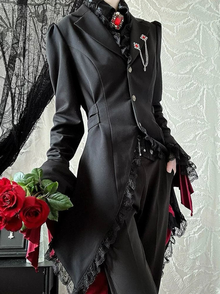 Gothic Prince Lace Splice Tailcoat Jacket