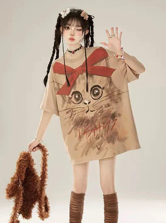 Oversized Painted Big Hand T-shirt Cat