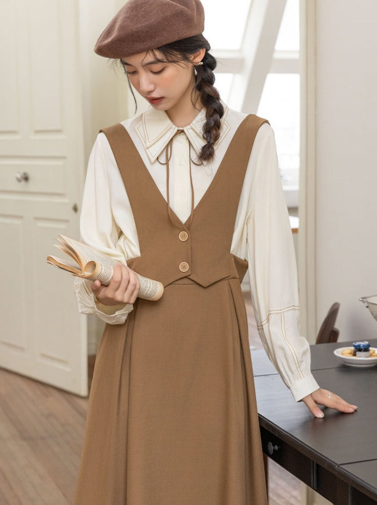 Retro Suspender French Waist Dress