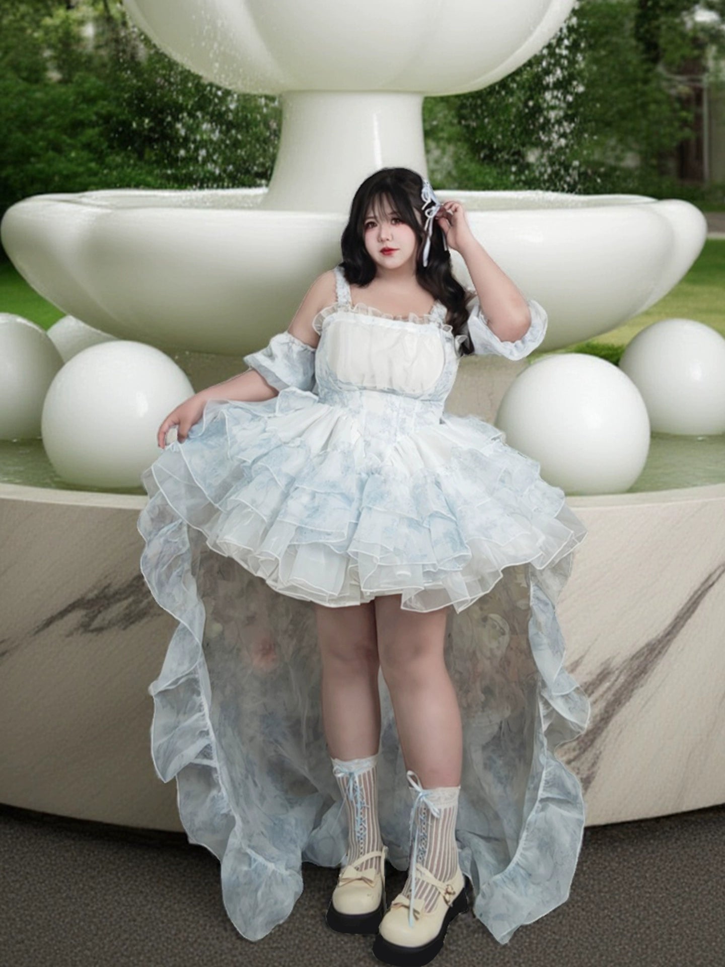 Plus Size Train Puff Ball Gown Heavy-Detail Formal Dress