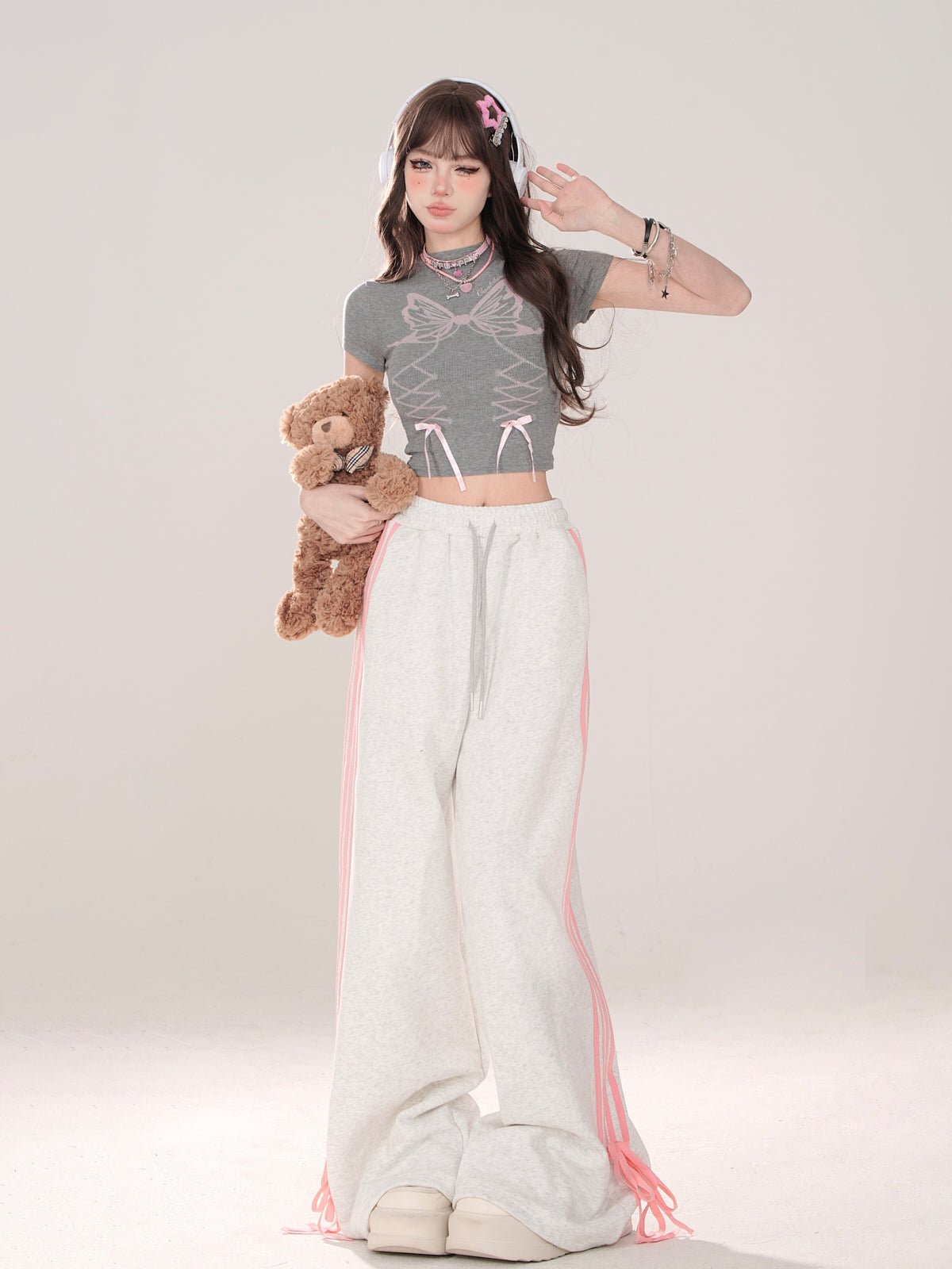 Ribbon Design Pants Street Drawstring American Casual